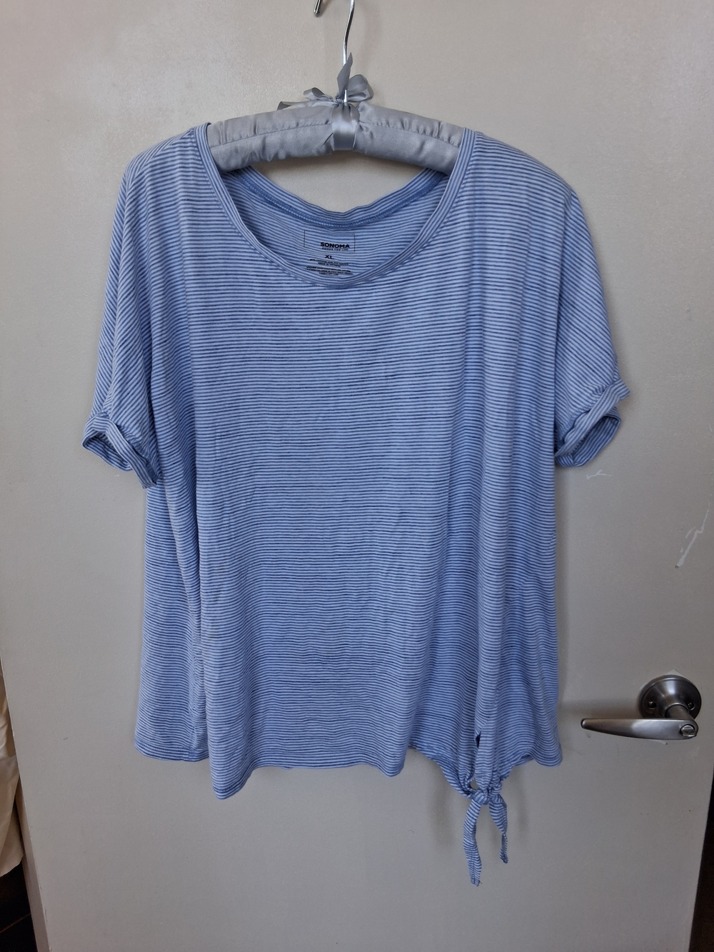 Sonoma Light Blue Striped Short Sleeve Tie-Hem Tee